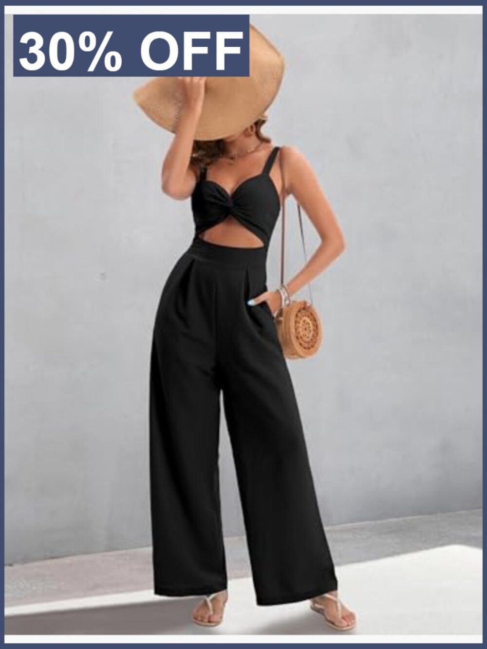 Dressy Sleeveless V Neck Wide Leg Jumpsuit with Pockets - Picture 4 of 7